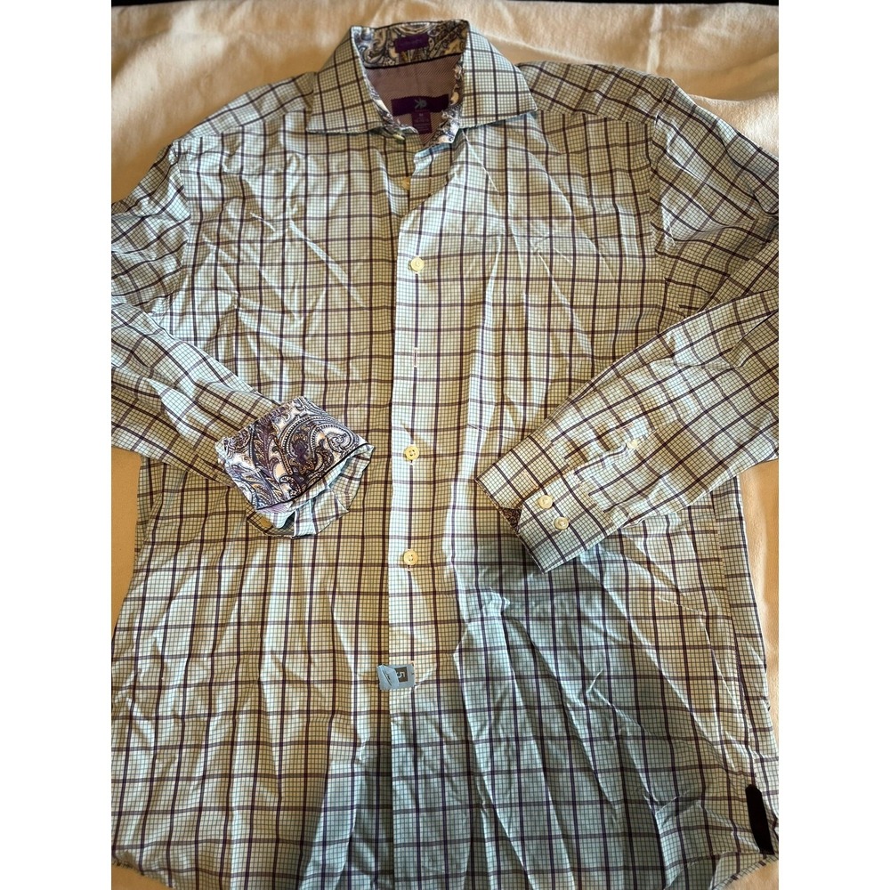 Men's Dress Shirt‎ Plaid Button Up Long Sleeve Paisley Trim